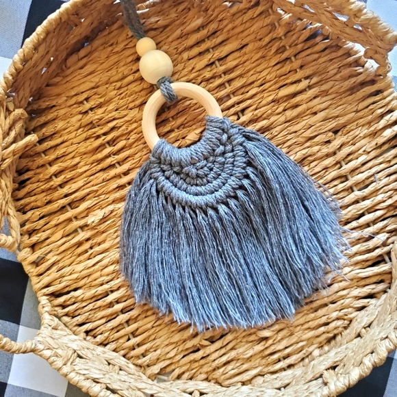 Macrame Boho Car Charm/Essential Oil Diffuser Handmade Gray - Picture 4 of 6